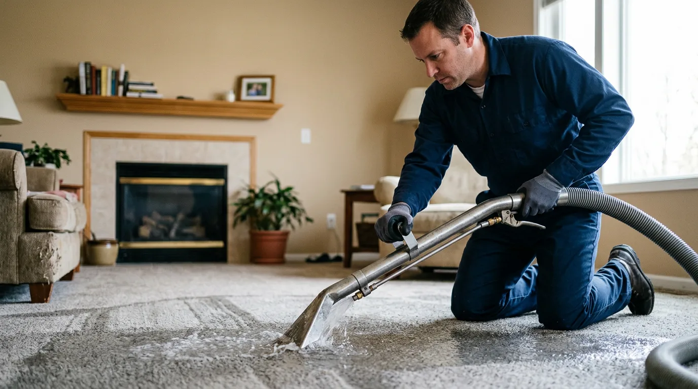 Water damage restoration technician working near Louisville, OH